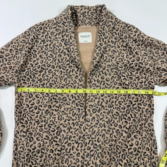 Abercrombie Fitch Open Front Sweatshirt Leopard Print Tan Black - Picture 6 of 6